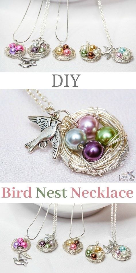 Use our simple step by step tutorial shows you how to make a beautiful handmade DIY birds nest necklace that looks absolutely stunning. This simple jewelry making project is simple for beginners and only takes about 30 minutes. It also makes for a great gift for Moms on Mother's Day, grandmother, a daughter, a dear friend, girlfriend or just yourself!  It is Easy to customize with birthstones and charms! Each one is unique! A simple gift idea they'll just love! via /2creatememories/ Bird Nest Necklace, Birds Nest Necklace, Anting Manik, Bijoux Fil Aluminium, Jewerly Making, Necklace Tutorial, Jewelry Making Project, Mors Dag, The Nest