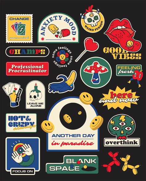 Illustration Design Graphique, Sticker Design Inspiration, 카드 디자인, Unique Sticker, Cool Stickers, Aesthetic Stickers, Sticker Collection, 로고 디자��인, Sticker Pack