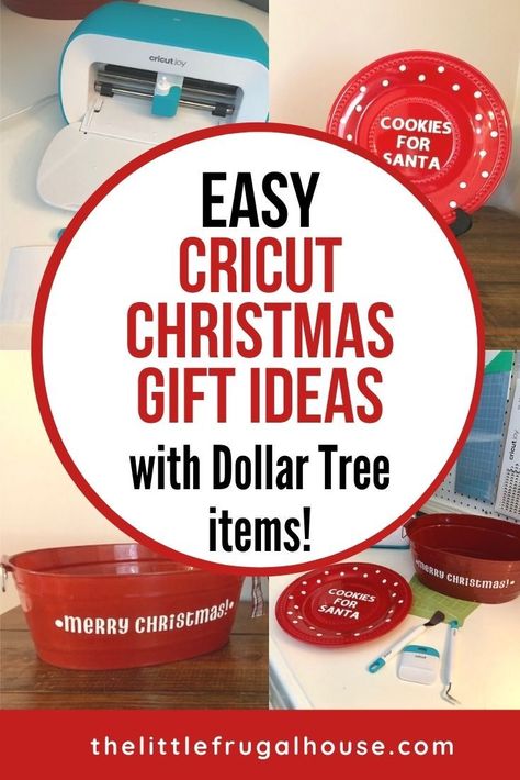 These are the perfect beginner projects! Make these quick, easy, and simple Cricut projects for Christmas gifts using Dollar Tree items! Easy Christmas Cricut Gifts, Easy Christmas Crafts Cricut, Christmas Gift Ideas To Make With Cricut, Cricut Christmas Party Favors, Diy Cricket Christmas Gifts, Teacher Christmas Gift Ideas Diy Cricut, Christmas Cricut Projects To Sell Dollar Tree, Cheap Cricut Christmas Gifts, Simple Cricut Christmas Gifts