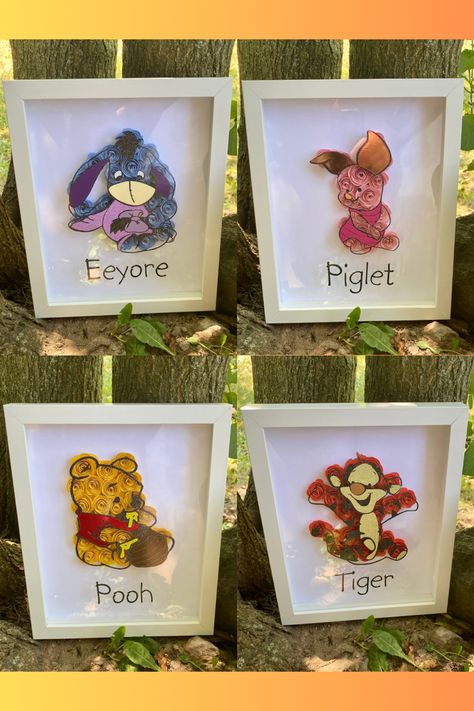 Pooh and friends, pooh bear, pooh, eeyore, piglet, tigger, diy, shadowbox, cricut, vinyl, paper flowers, crafts, baby shower, baby decor, baby Eeyore Gift Ideas, Winnie The Pooh Shadow Box Ideas, Diy Winnie The Pooh, Eeyore Gifts, Baby Shadow Box, Silhouette Cameo Crafts, Flower Picture Frames, Arts And Crafts For Teens, Pooh And Friends