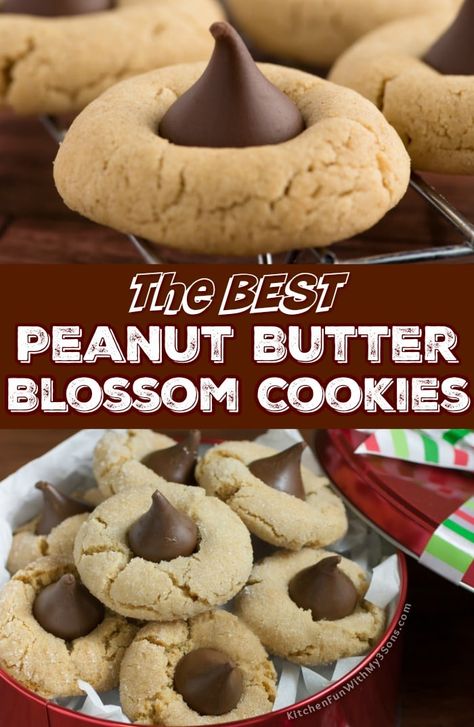 Best Peanut Butter Blossoms, Butter Cookies Christmas, Peanut Butter Blossoms Recipe, Peanut Butter Blossom, Peanut Butter Kiss Cookies, Butter Blossoms, Christmas Cookie Recipes Holiday, Peanut Butter Blossom Cookies, Chewy Peanut Butter Cookies