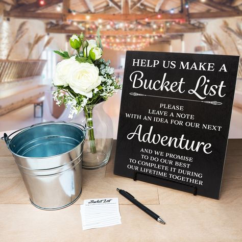 Bucket List Guest Book, Wedding Decorations Black, Bucket List Wedding, Wedding Bucket List, Wedding Bucket, Wedding Reception Signs, Signs Wedding, Reception Signs, Sign Wedding