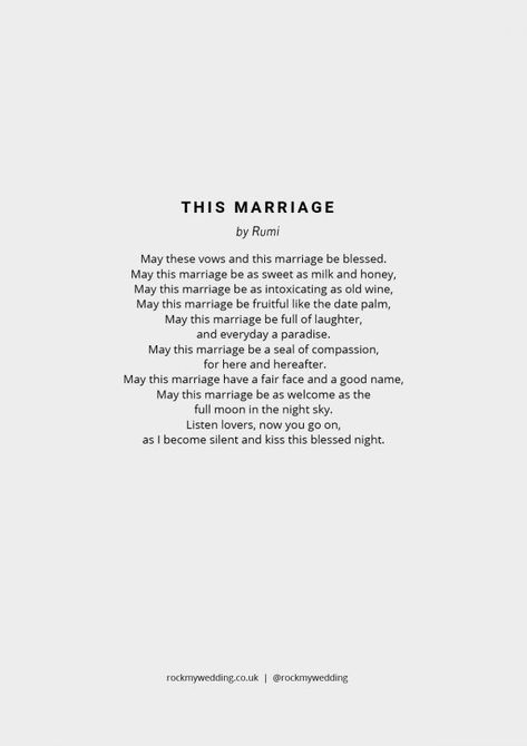 Rumi Wedding Quotes, Poem Wedding Reading, Poems About Marriage Weddings, Poems About Weddings, Rumi Wedding Readings, Love Poem Wedding, Wedding Vow Poems, Poems On Marriage, Poetry About Marriage