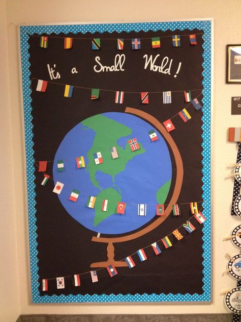 Postcards are coming from around the world for the geography unit. Here is where they will go. Flags from a Pinterest pin. Country Bulletin Board Ideas, Multi Cultural Bulletin Boards, Geography Classroom Ideas, Social Studies Classroom Decor, Social Studies Bulletin Boards, Middle School Social Studies Classroom, Esol Classroom, World Bulletin Board, Middle School Social Studies