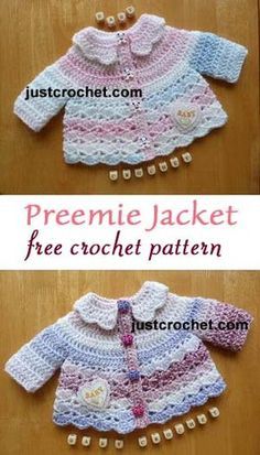 Free baby crochet pattern | Premature baby jacket | with collar | #crochet Jaket Crochet, Crochet Patterns For Baby, Preemie Crochet, Knit Baby Jackets, Baby Jackets, Crochet Baby Sweater Pattern, Crochet Jacket Pattern, Crochet Baby Jacket, Jacket With Collar