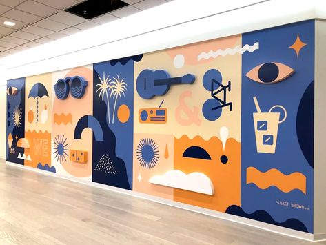 Nordstrom Mural Miami by Jesse Brown | Wescover Murals Office Creative Wall Design, Wall Design School, Corporate Mural, Mural For School, Office Mural Wall, Office Mural Design, School Mural Ideas, Mural School, Kirchen Design