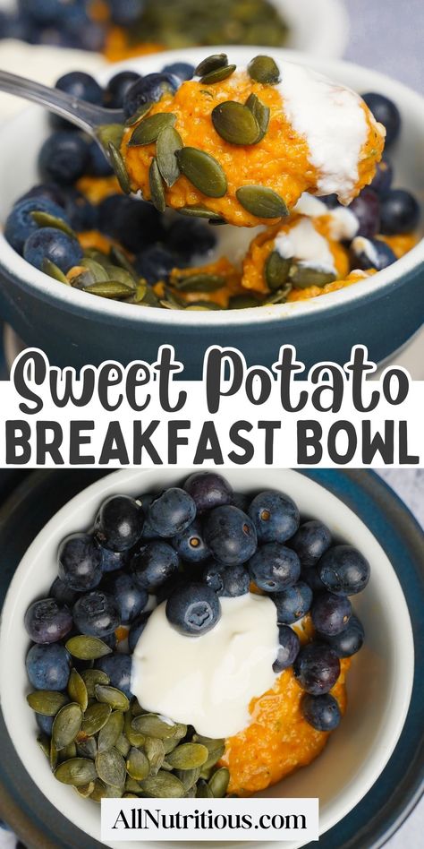 Yummy sweet potato takes this gluten-free breakfast to a whole new level. You can easily make this sweet potato breakfast bowl to have a nutritious and delicious low calorie breakfast that you will look forward to. Sweet Potato Breakfast Bowl, Potato Breakfast Bowl, Healthy Low Calorie Breakfast, Calorie Breakfast, Pan Dishes, Nutritious Desserts, Potato Breakfast, Anti Inflammation Recipes, Low Calorie Breakfast