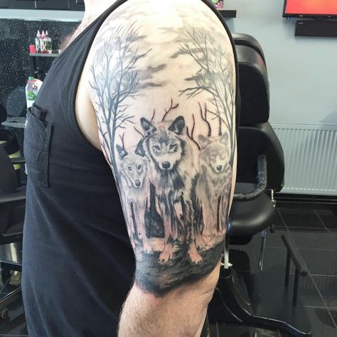 My Wolfpack - 3 Wolves Tattoo Wolfpack Tattoo, Pack Of Wolves Tattoo, Arm Tattoos Wolf, Bad Wolf Tattoo, Teen Wolf Tattoo, White Wolf Tattoo, Wolf Dreamcatcher Tattoo, Grey Wolf Tattoo, Wolf Tattoo Traditional