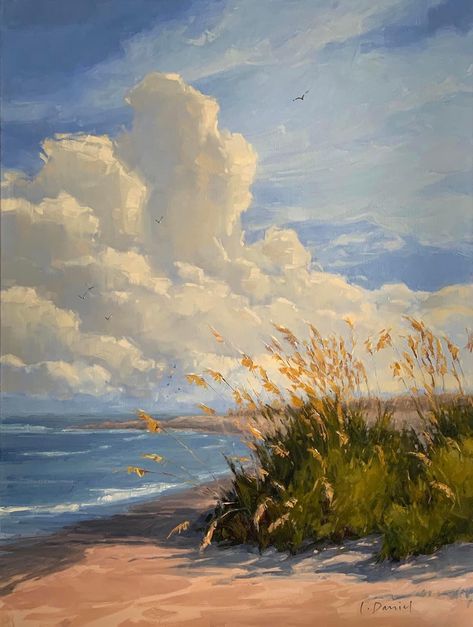 Farm Wall Art, Beach Oil Painting, Austin Art, It Friday, Landscape Art Painting, Art Degree, Cloud Painting, Beach Painting, Coastal Wall Art