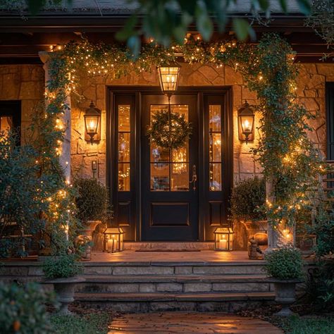 10+ Simple Yet Elegant Small Porch Decorating Ideas for Every Home • 333+ Inspiring Lifestyle Ideas Outdoor Front Door Christmas Decor, Christmas Porch Decorations Front Entry, Front Yard Christmas Lights Ideas, Outdoor Lighting Ideas House Entrance, Christmas Front Yard Decorating Ideas, Classy Outdoor Christmas Decor, Front Yard Christmas Decorations, Porch Ideas Entrance, Small Porch Decorating Ideas