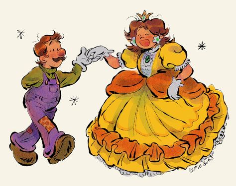 Childish Poses, Princess Daisy And Luigi, Daisy And Luigi, Daisy Mario, Harmonie Mario, Mario Princesses, Mario Fanart, Luigi And Daisy, Mario Fan Art