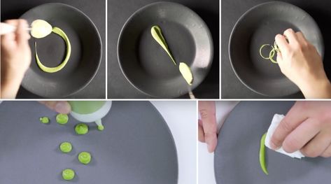 Up your presentation game with two videos that will teach simple ways to plate purée. You eat with your eyes first! Puree Plating Techniques, Molecular Gastronomy Plating, Food Plating Techniques, Gourmet Food Plating, Plating Ideas, Plate Presentation, Plating Techniques, Dessert Plating, Molecular Gastronomy