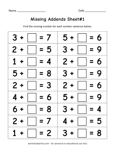 Missing Addend: Math Worksheets Missing Number Addition Worksheets, Missing Addition Worksheet, Missing Number Worksheets, Kids Numbers, Missing Addends, Mental Maths Worksheets, Missing Addend, Summer Worksheets, Math Addition Worksheets