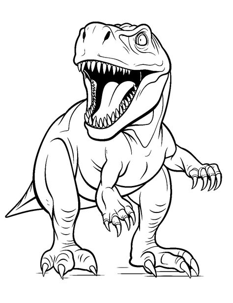 Easy T Rex Outline: A simple outlined T-Rex for beginner coloring. (Free Printable Coloring Page for Kids) Trex Colors, Cute T Rex, Anna Und Elsa, T Rex Humor, Prehistoric World, Detailed Coloring Pages, Dinosaur Coloring Pages, Dinosaur Coloring, Baby Dinosaurs