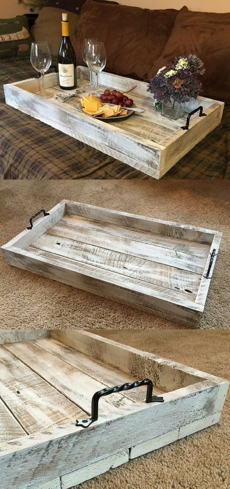 Farmhouse Serving Trays, Tre Kunst, Wooden Trays, Wooden Projects, Wood Tray, Barnwood, Wooden Tray, Diy Wood Projects, Rustic Furniture