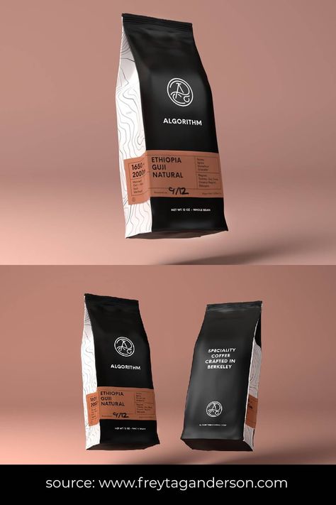 Cool Label Design, Coffee Pouch, Coffee Bag Packaging Design, Black Packaging Design, Coffee Branding Design, Tea Box Design, Coffee Bag Design, Rice Packaging, Tea Labels