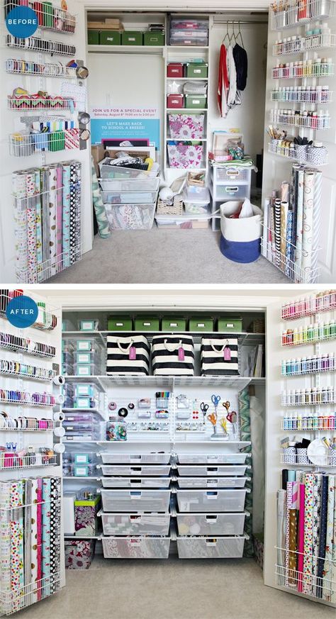 Craft Closet Organization, Craft Closet, Ikea Closet, Dream Craft Room, Craft Room Design, Craft Space, Sewing Room Organization, Scrapbook Room, Craft Room Decor