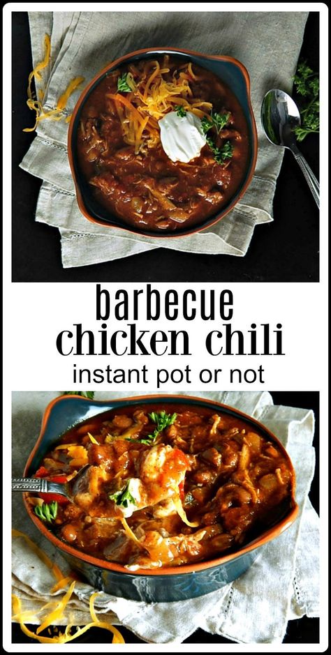 Barbecue Chicken Chili, Instapot Chicken Chilli, Easy Chicken Chili, Chicken Chili Recipe, Barbecue Chicken, Chicken Chili, Instant Pot Chicken, Instapot Recipes, Easy Chicken