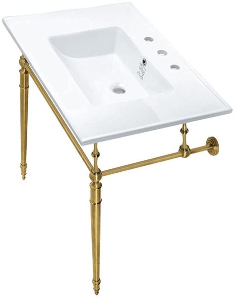 Kingston Brass KVPB31227W8BB Edwardian Console Sink, White/Brushed Brass - - Amazon.com Console Bathroom Sink, Console Sink, Console Sinks, Brass Sink, Ceramic Sinks, Sink Basin, Brass Legs, Plumbing Bathroom, Sink Top