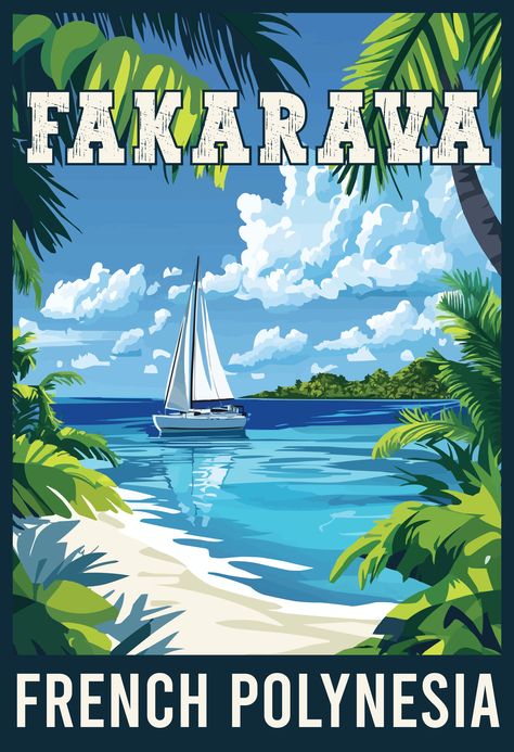 Immerse yourself in the serene paradise of Fakarava, French Polynesia, with this stunning travel art. Famous for its pristine coral reefs, turquoise lagoons, and vibrant marine life, Fakarava is a UNESCO Biosphere Reserve and a diver’s dream destination. Let this artwork inspire your next tropical escape to one of French Polynesia’s hidden gems. 🌺🌊🇵🇫 #Fakarava #FrenchPolynesia #TravelArt #TropicalParadise Tropical Escape, Coral Reefs, Travel Design, French Polynesia, Tropical Paradise, Vintage Travel Posters, Dream Destinations, Hidden Gems, Vintage Travel