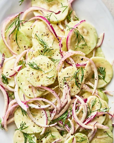 Sour Cream and Dill Cucumber Salad Credit: Joe Lingeman Credit: Joe LingemanOh, grilling season how we’ve missed you! As the weather continues warming up, and the days stuck inside become fewer and farther between, it’s time to bring burgers back into the dinner lineup (and of course your weekend cookouts). Then, of course, there’s always the age old question: what should we make for side dishes? Whether you opt for beef, turkey, chicken, or your favorite veggie variety, burger Creamed Cucumber Salad, Dill Cucumber Salad, Dill Cucumber, Burger Sides, Burger Side Dishes, Cucumber Dill Salad, Creamed Cucumbers, Steak Side Dishes, Creamy Cucumber Salad