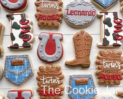 The Cookie Jar - Twins First Rodeo 🐄 . . . .... Twins First Rodeo Birthday, Our First Rodeo Twin Birthday, First Rodeo Cookies, Rodeo Cookies, First Rodeo Birthday, Birthday Twins, Twins First Birthday, First Birthday Theme, Rodeo Birthday