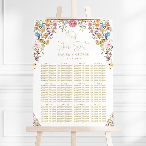 Baby Shower Seating, Elegant Wedding Seating Chart, Shower Seating, Shower Decorations Wedding, Colorful Wildflowers, Summer Wedding Decorations, August Wedding, Bright Florals, Hens Night