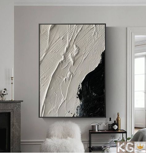 Abstract Texture Art, Black Abstract Painting, Abstract Painting Black, White Wall Paint, Plaster Wall Art, White Wall Decor, Textured Canvas Art, Plaster Art, Textured Painting