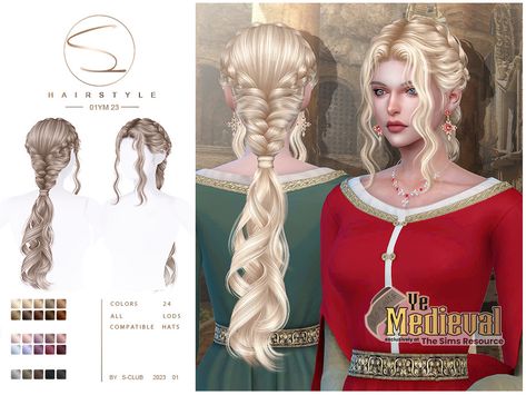 Sims 4 Medieval, Medieval Female, Curly Braid, Medieval Hair, Sims 4 Curly Hair, Medieval Hairstyles, Sims Medieval, Pelo Sims, Medieval Clothes