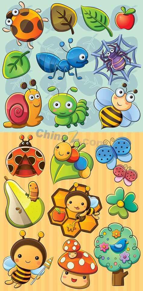 Cartoon Bugs, Cute Insects, 동화 삽화, Images Kawaii, Trendy Flowers, Bugs And Insects, E Card, Cartoon Cute, Flowers Leaves