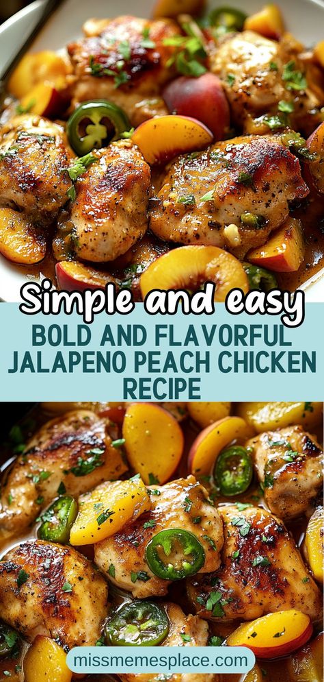 Spice up your dinner with this Bold and Flavorful Jalapeno Peach Chicken! This unique recipe seamlessly blends the sweetness of ripe peaches with the fiery kick of fresh jalapenos, creating a mouthwatering dish that will leave everyone asking for seconds. Perfect for summer barbecues or cozy weeknight meals, this chicken dish is easy to prepare and packed with flavor. Serve it over rice or alongside a fresh salad for a delightful meal that��’s sure to impress. Chicken And Peaches, Chicken Delight Recipe, Peach Recipes Dinner, Bbq Chicken Breast Recipe, Peach Chicken, Bbq Chicken Breast, Unique Recipe, Sesame Chicken Recipe, Baked Bbq Chicken