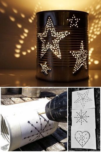 Tin Can Lights, Can Lanterns, Tin Can Lanterns, Aluminum Can Crafts, Island Crafts, Tin Can Crafts, Aluminum Cans, Handmade Christmas Crafts, Art And Craft Videos