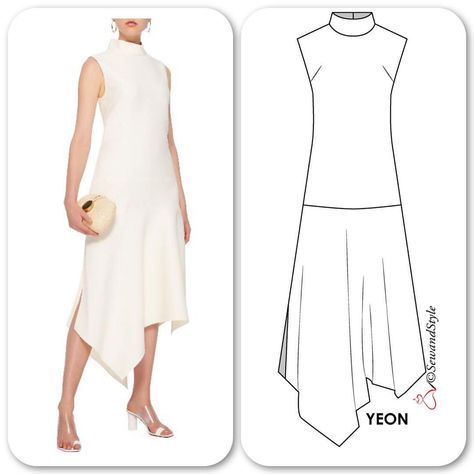 YEON style cod Asimetric Dress, How To Draw Clothes, Draw Clothes, Pola Rok, Gaun Koktail, Handkerchief Skirt, Dresses Style, Retro Mode, Fashion Design Drawings