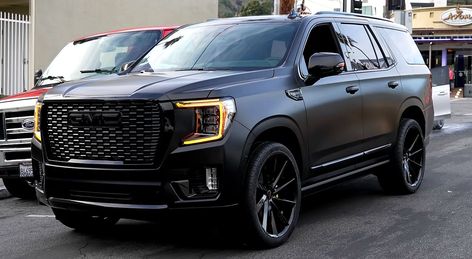 Tinted & Full Black GMC Denali Makeover by RDB LA Black Tahoe, Mercedes Brabus, Best Suv Cars, Gmc Denali, Black Truck, Gmc Yukon Denali, Yukon Denali, Range Rover Velar, Mom Car