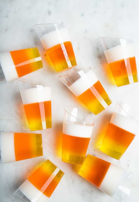 Colorful layered Candy Corn Jello Shots with Vodka are sure to be a hit! You’ll love the fun and fruity flavors, festive presentation, and refreshing hit of vodka! Jello Shots With Vodka, Shots With Vodka, Dear Alcohol, Candy Corn Jello, Yummy Shots, Candy Corn Jello Shots, Easy Weeknight Recipes, Jello Shots Vodka, Halloween Jello Shots