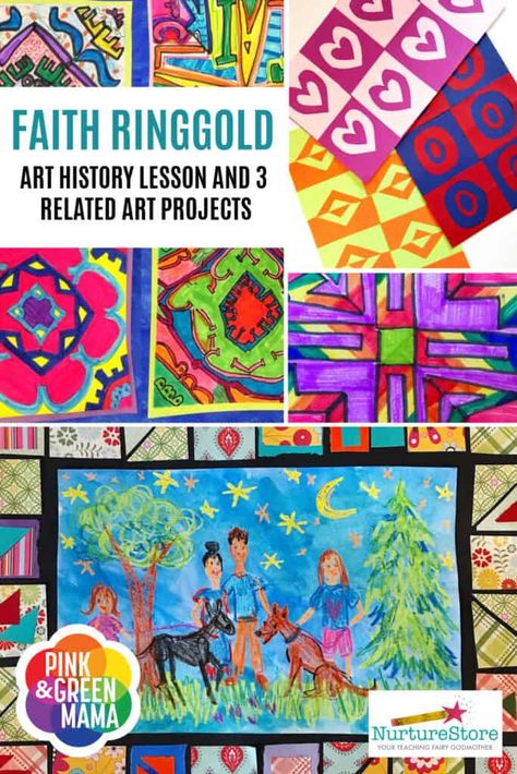 History Art Projects, Women’s History Month Art Projects, Famous Female Artists, Black Artists For Kids, Black Artist Lessons For Kids, Faith Ringgold Art Project, Women Artists For Kids, African American Artists For Kids, Faith Ringgold Art Lesson