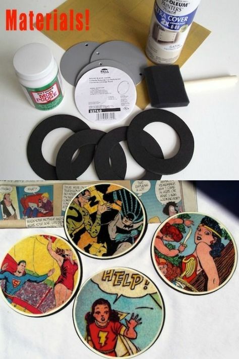 Diy Comic Book, Book Coasters, Comic Book Crafts, Diy Comic, Crafts For Men, Cinnamon Stick Candle, Pinterest Crafts, Beach Diy, Diy Coasters