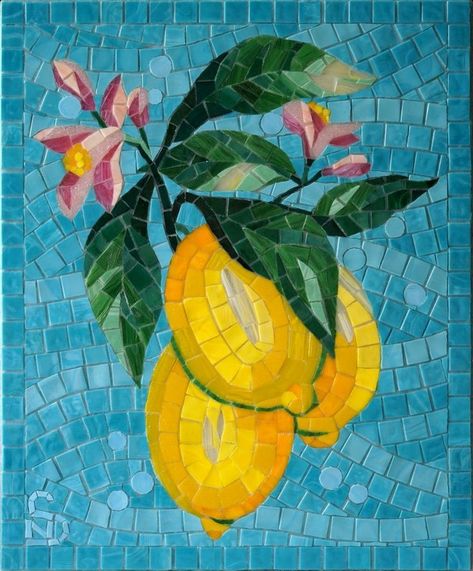 Yellow Wall Decor, Lemon Kitchen Decor, Mosaic Art Diy, Lemon Kitchen, Botanical Floral Art, Mosaic Garden Art, Mosaic Tile Art, Mosaic Art Projects, Mosaic Pictures