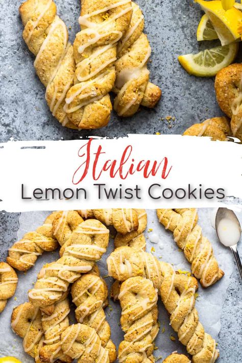 These Lemon Twist Cookies are light and buttery, and the perfect cookie for entertaining. And the tangy lemon glaze adds that perfect burst of extra flavor. This Italian, shortbread style cookie are just like Italian lemon drop cookies – but with a twist! Italian Lemon Twist Cookies, Italian Twist Cookies, Lemon Twist Cookies, Italian Lemon Drop Cookies, Twist Cookies, Italian Lemon Cookies, Lemon Biscotti, Lemon Drop Cookies, Simple Cookie