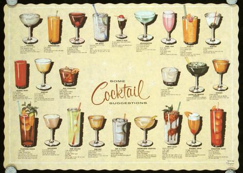 1950s Glam, Vintage Cocktails, Recipe Paper, Cocktail Illustration, Popular Cocktails, Vintage Diner, Christmas Cocktails, Vintage Clothing Online, Vintage Cocktail