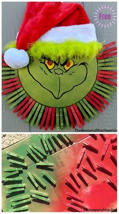 Clothespin Snowman, Wreath Diy Ideas, Pizza Pan Wreath, Holiday Wreaths Diy Christmas, Clothespin Christmas, Christmas Wreath Diy, Grinch Santa, Christmas Clothespins, Holiday Wreaths Diy