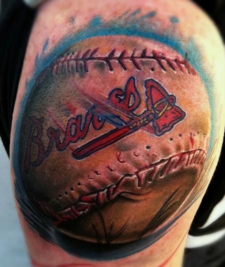 love the reality of this tat.....not the braves part tho :) Braves Tattoo, Atlanta Braves Tattoo, Brave Tattoo, Baseball Tattoo, Baseball Couples, Baseball Memes, Baseball Tattoos, Be Brave Tattoo, Braves Logo