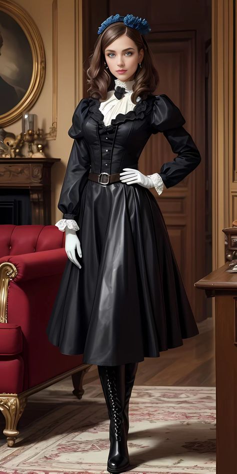 Victorian elegance to crazy steampunk 047
A lady wearing suits in Victorian elegance style，created by “图趣 AI (tu-qu-ai)” software, 
Keywords: AI images, 图趣 AI , a lady, a beauty，pajamas，Victorian style，elegant，attractive，Leather boots，suits， attractive，steampunk style Victorian Elegance, Steampunk Women, Steampunk Corset, Fashion Corner, Elegance Style, Steampunk Costume, Steampunk Style, Steam Punk, Historical Fashion