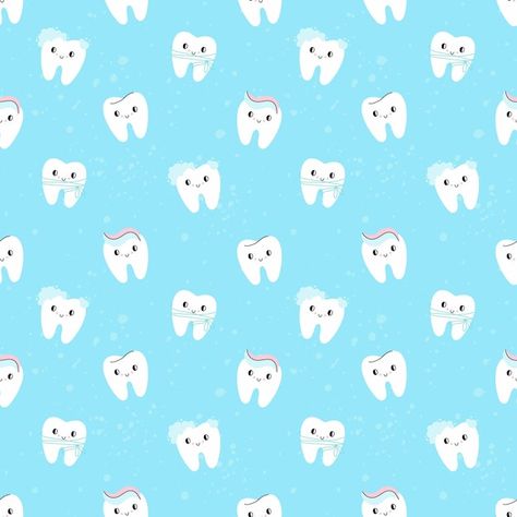 Cartoon teeth seamless pattern cute teet... | Premium Vector #Freepik #vector #background #pattern #paper #medical Teeth Background Wallpapers, Teeth Background, Tooth Background, Clinic Background, Cartoon Teeth, Cute Teeth, Kids Dental Health, Tooth Cartoon, Drink Decorations