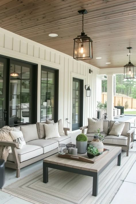 Covered Patio Screened In, Basement Porch Ideas, Covered Patio Ceiling Ideas, Covered Patio Ceiling, Backyard Porches, Beadboard Porch Ceiling, Porch Ceiling Ideas, Lakehouse Remodel, Sunroom Deck