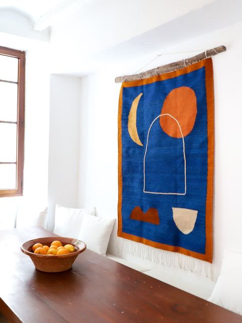 Ventana al Mar/Window to the Sea Hanging Rugs, Pottery Coasters, Pottery Candle, Women Artisans, Naturally Dyed, Latin America, Sheep Wool, Lifestyle Brand, Handmade Rugs