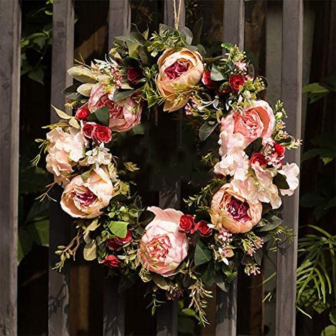 Floral Wreath, Door Wreath, Artificial Peony Wreath for Front Door 15''-16'', Front Door Decorations Wall Decor(Pink) - Walmart.com Front Door Decorations, Fresh Christmas Wreath, Artificial Peony, Peony Wreath, Front Door Christmas Decorations, Indoor Wreath, Silk Peonies, Artificial Peonies, Peonies Wreath