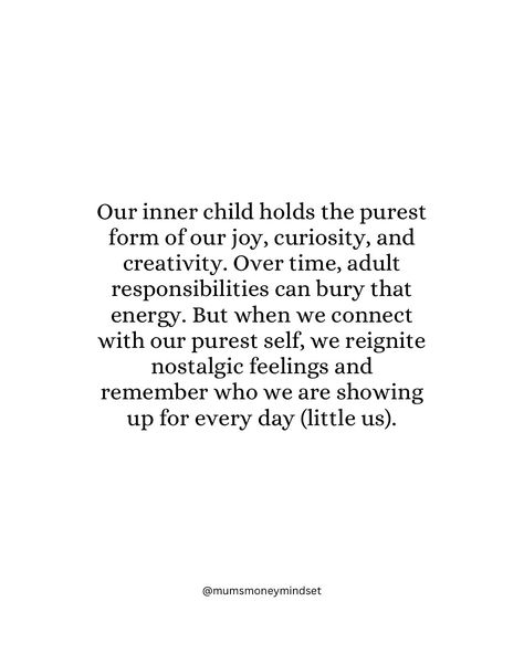 Your inner child is your greatest source of authentic inspiration and motivation 🥹🫶🏻 Do it right now- go to your music app & search up a song you used to love 🎵 Sit still and close your eyes and allow yourself to go back to your little self. How do you feel? How do you feel about you now ?! Are you proud? Are you heading in the right direction? ❤️ Which parts of your life and business could you leave behind and which bits should you focus more on? I often put on my inner child songs... My Inner Child Quotes, Inner Child Quotes, Child Quotes, My Inner Child, Music App, Leave Behind, Do It Right, Kids Songs, Close Your Eyes