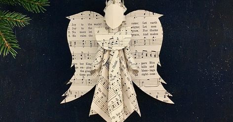 Finally, after years or requests, I give to you my angel ornament pattern.  Linked is A 17 minute video documenting how I construct my Origi... Sheet Music Crafts, Old Book Crafts, Paper Angel, Christmas Sheet Music, Paper Christmas Decorations, Book Page Crafts, Music Crafts, Angel Crafts, Christmas Tree Crafts