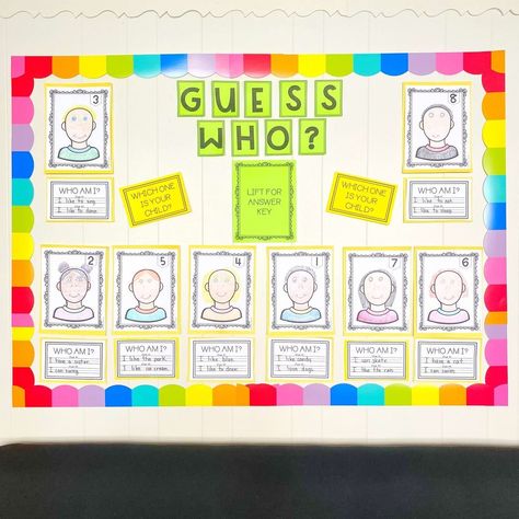 👱🏻‍♂️Max & Ijeoma 👩🏾‍🦱 on Instagram: “This Guess Who activity was a blast at open house! The students enjoyed coming up with clues about themselves and parents had a good time…” Guess Who Classroom Display, Guess Who Activity For Students, Guess Who Open House Activity, Preschool Open House Ideas Activities, Open House Activities For Parents And Students, Open House Activities For Kindergarten, Kindergarten Open House Activities, Open House Crafts First Grade, Back To School Night Activities Parents